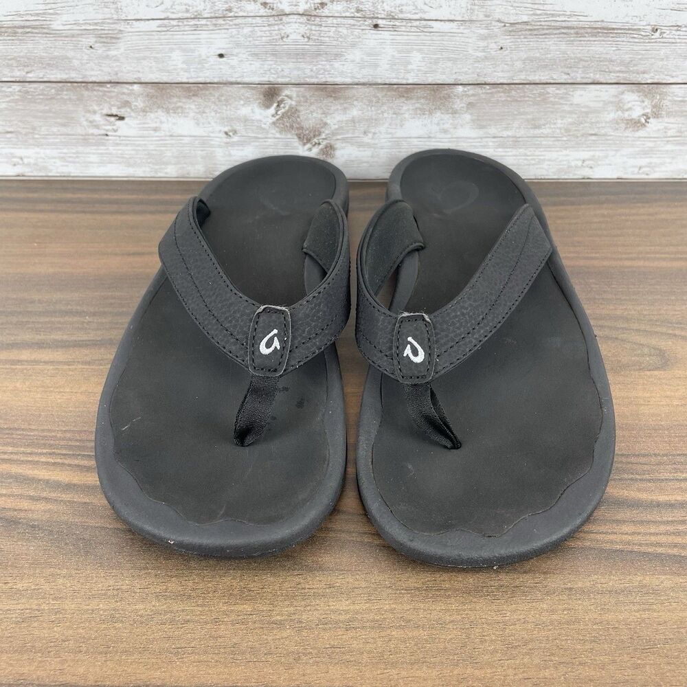 Olukai Ohana Womens Black Thong Flip Flop Sandals 20110-4040 Size 8 US